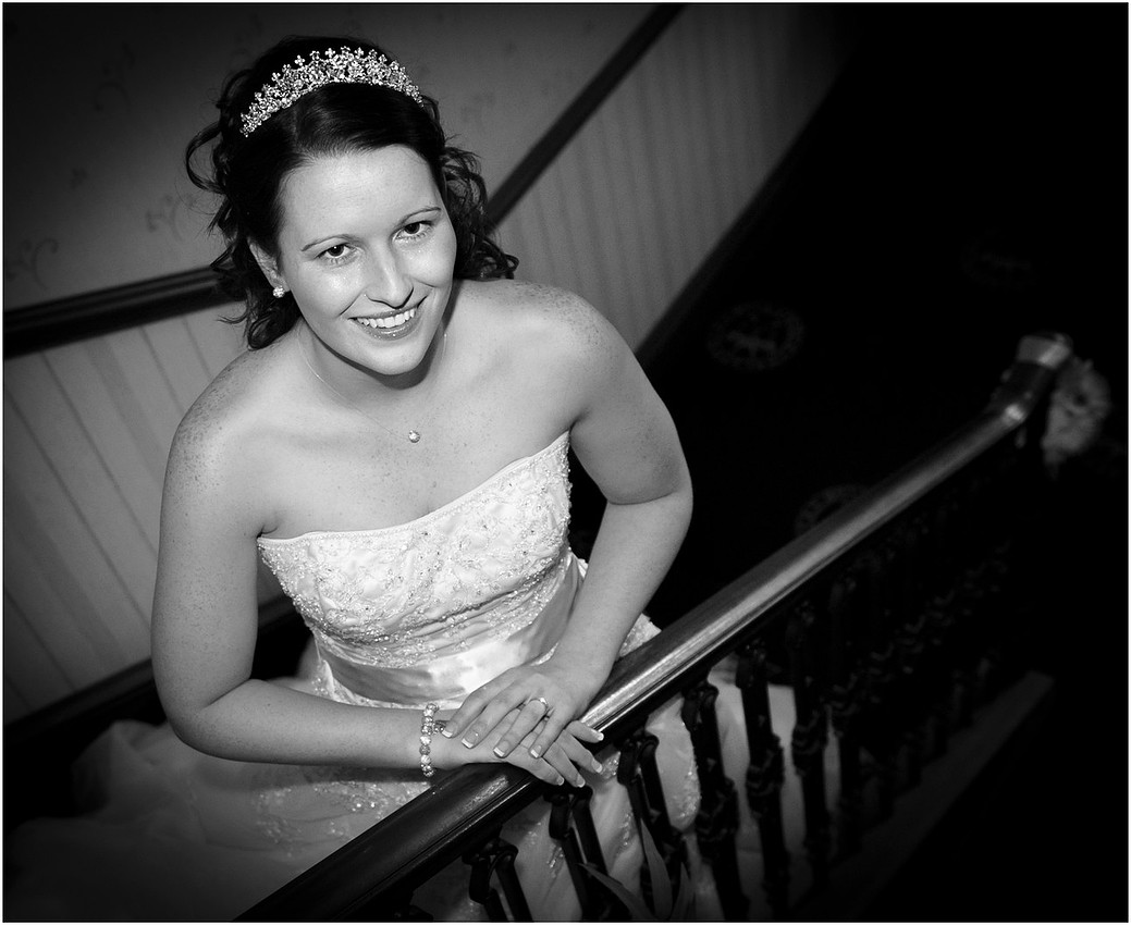 Lyndsey Ralston Golf Club Glasgow Bride Stairs Black and White