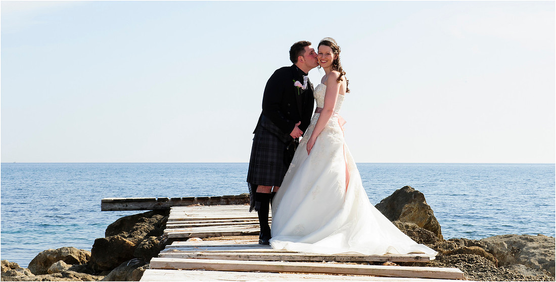 Jetty Pier Athena Beach Hotel Cyprus wedding Horizon Bride and Groom