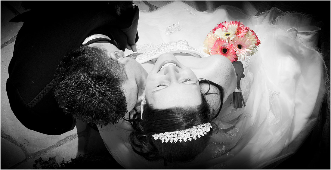 Bride and Groom Black and White colour popping Cyprus Wedding dramatic light